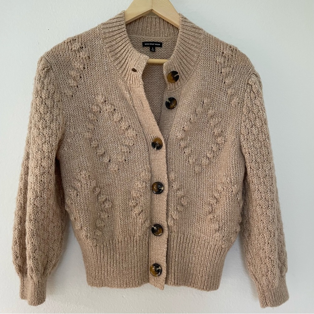 Neutral Puff Sleeves Sweater Small